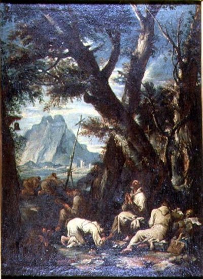 Landschaft mit Einsiedlern, ca. 1700-10 von Antonio Francesco Peruzzini