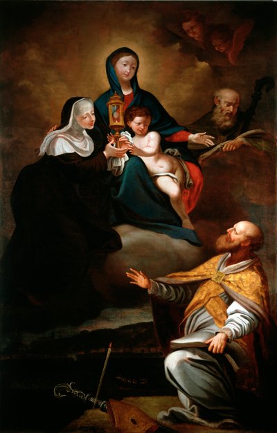 Jungfrau mit Kind, mit St. Erasmus von Formia, St. Augustinus von Hippo und St. Klara von Antonio Giolfi