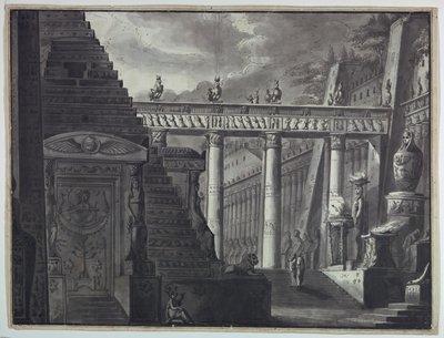 Bühnenbild, Hof eines ägyptischen Tempels von Antonio Giuseppe Basoli
