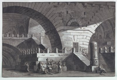 Bühnenbild, Gefängnisinneres mit dem Tod des Sokrates von Antonio Giuseppe Basoli