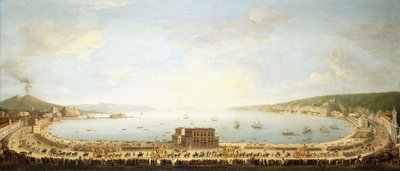 Ein Panoramablick auf die Bucht von Neapel, mit der königlichen Prozession nach Piedigrotta von Antonio Joli
