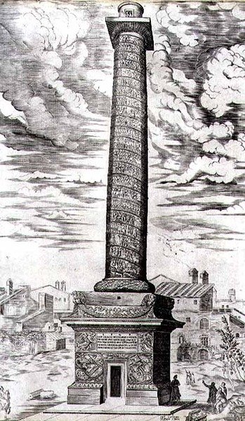 Trajanssäule in Rom, die die Feldzüge des Kaisers in Dakien feiert, graviert vom Künstler von Antonio Lafreri