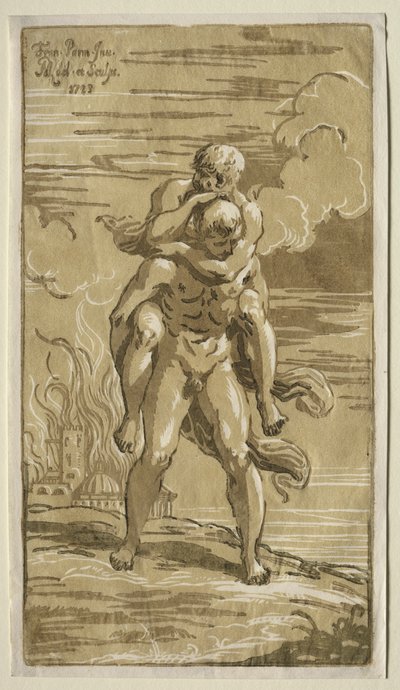 Eneas trägt Anchises, seinen Vater, aus dem brennenden Troja von Antonio Maria I Zanetti