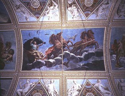 Die Personifikation der Nacht fährt in einem Wagen über den Himmel, Deckenmalerei von Antonio Maria Viani