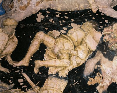 Ritterliches Thema (Detail) aus dem Turnier-Schlacht von Louvezerp, von Antonio Pisanello von Antonio Pisanello