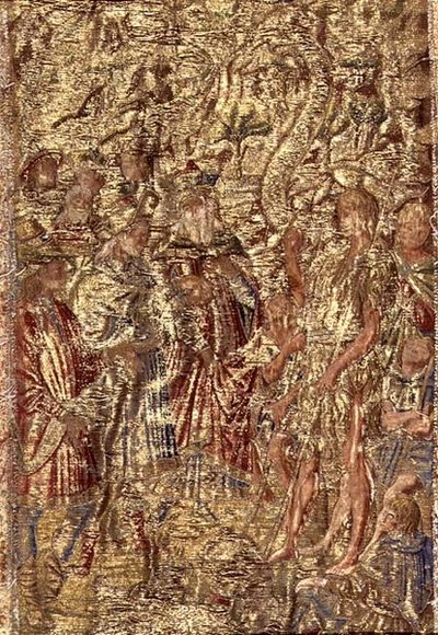 Johannes der Täufer vor den Hohepriestern und Leviten, Wandteppich mit Szenen aus dem Leben des Heiligen von Antonio Pollaiuolo