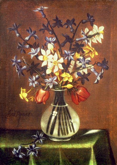 Stillleben mit Blumen, darunter Hyazinthe, Tulpen und Pfauenauge von Antonio Ponce