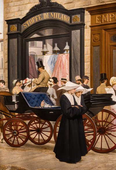 Die Epoche, Detail mit einer Nonne und einer Kutsche von Antonio Puccinelli