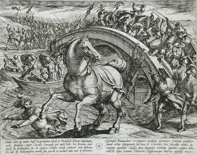 Civilis gezwungen, abzusteigen und den Fluss zu durchschwimmen von Antonio Tempesta