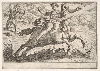 Nessus versucht, Dejanira von Herkules zu nehmen: Nessus hält Dejanira auf seinem Rücken ..., 1608 von Antonio Tempesta