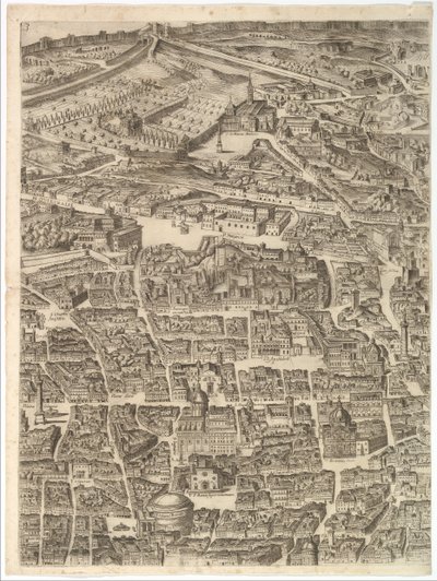 Plan der Stadt Rom. Teil 3 mit der Santa Maria Maggiore, dem Pantheon und Trajans..., 1645 von Antonio Tempesta