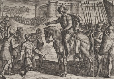 Tafel 19: Männer von der Festung ergeben sich und schwören Civilis die Treue, aus Der Krieg... von Antonio Tempesta