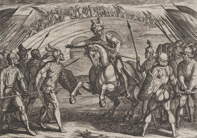 Tafel 22: Civilis trennt deutsche und niederländische Truppen, aus Der Krieg der Römer gegen die..., 1611 von Antonio Tempesta