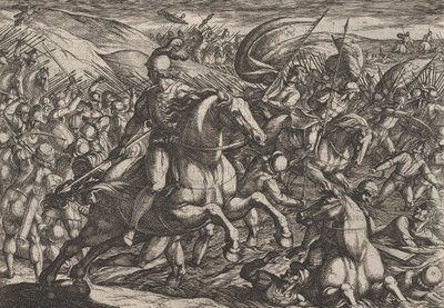 Tafel 30: Cerialis treibt die Niederländer in den Rhein, aus Der Krieg der Römer gegen die..., 1611 von Antonio Tempesta
