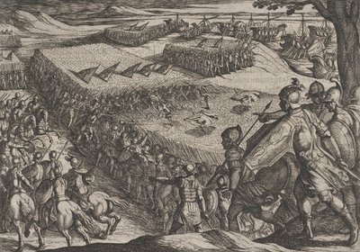 Tafel 6: Römer besiegt in der Nähe des Rheins, aus Der Krieg der Römer gegen die Bataver von Antonio Tempesta