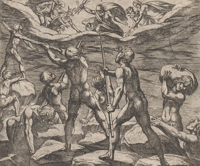 Tafel 6: Die Riesen versuchen, den Olymp zu stürmen Gigantomachia, aus Ovids 