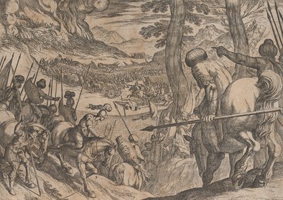 Tafel 8: Alexander umzingelt die feindlichen Truppen mit Feuer, aus Die Taten Alexanders von Antonio Tempesta