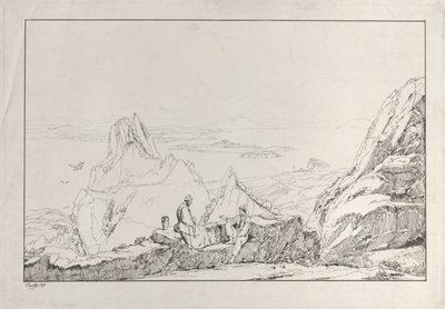 Gebirgslandschaft mit zwei Männern im Vordergrund, 1828 von Antonio Vianello