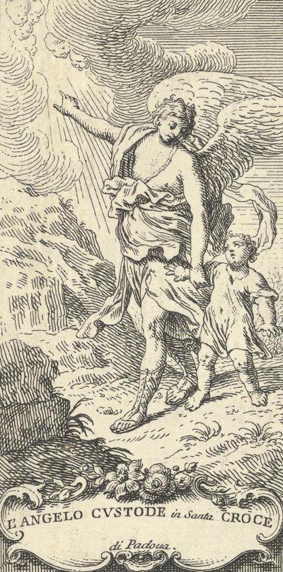Ein Engel führt einen Jungen und zeigt auf die Wolken, ca. 1708-82 von Antonio Visentini