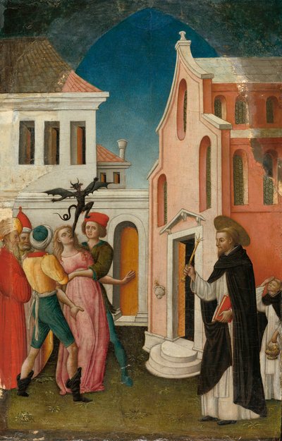 Der heilige Petrus Martyr exorziert eine von einem Teufel besessene Frau von Antonio Vivarini