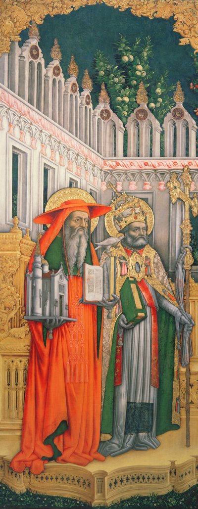 St. Hieronymus und St. Gregor, linkes Panel aus Die Jungfrau auf dem Thron mit den Heiligen Hieronymus, Gregor, Ambrosius und Augustinus, 1446 (nach der Restaurierung) von Antonio Vivarini