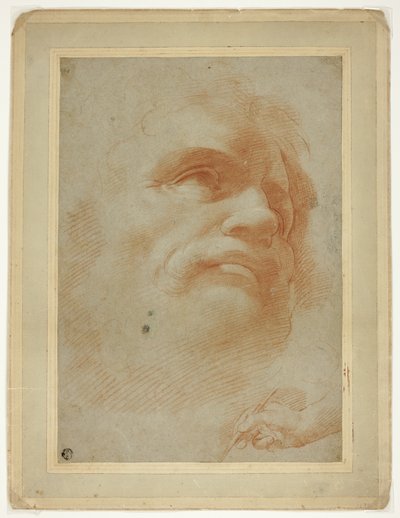 Männlicher Kopf und Skizze der rechten Hand, die einen Stift hält von Antonio da Correggio