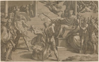 Das Martyrium der Heiligen Petrus und Paulus [recto] von Antonio da Trento after Parmigianino