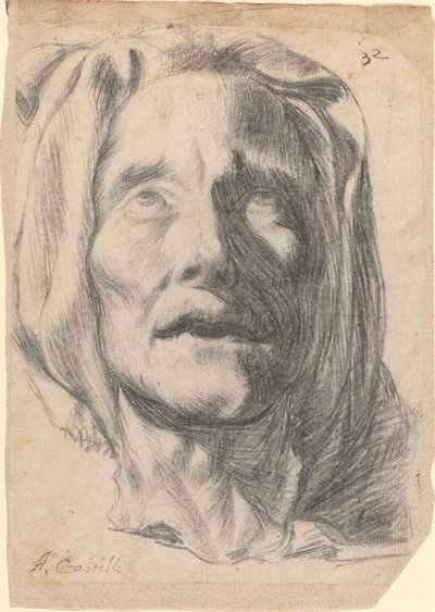 Kopf einer älteren Frau mit aufwärts gerichteten Augen von Antonio del Castillo