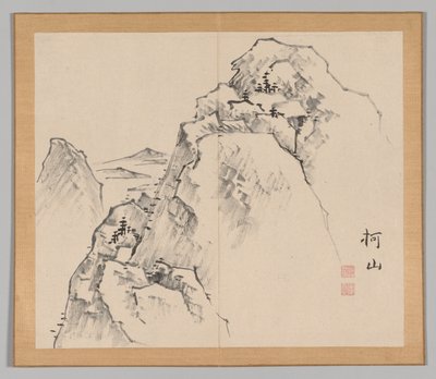 Doppelalbum mit Landschaftsstudien nach Ikeno Taiga, Band 1 Blatt 27, 18. Jahrhundert von Aoki Shukuya
