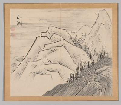 Doppelalbum mit Landschaftsstudien nach Ikeno Taiga, Band 1 Blatt 29, 18. Jahrhundert von Aoki Shukuya