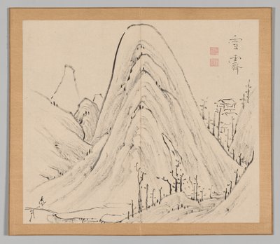 Doppelalbum mit Landschaftsstudien nach Ikeno Taiga, Band 1 Blatt 33, 18. Jahrhundert von Aoki Shukuya