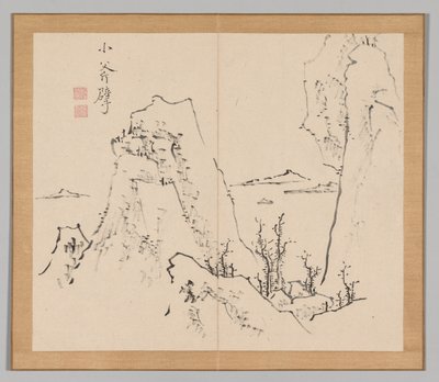 Doppelalbum mit Landschaftsstudien nach Ikeno Taiga, Band 1 Blatt 8, 18. Jahrhundert von Aoki Shukuya