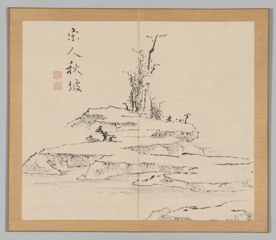 Doppelalbum mit Landschaftsstudien nach Ikeno Taiga, Band 2 Blatt 12, 18. Jahrhundert von Aoki Shukuya