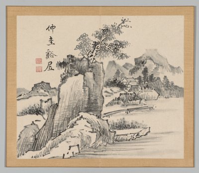 Doppelalbum von Landschaftsstudien nach Ikeno Taiga, Band 2 Blatt 14, 18. Jahrhundert von Aoki Shukuya