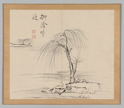 Doppelalbum mit Landschaftsstudien nach Ikeno Taiga, Band 2 Blatt 18, 18. Jahrhundert von Aoki Shukuya