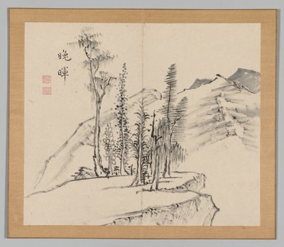 Doppelalbum mit Landschaftsstudien nach Ikeno Taiga, Band 2 Blatt 21, 18. Jahrhundert von Aoki Shukuya