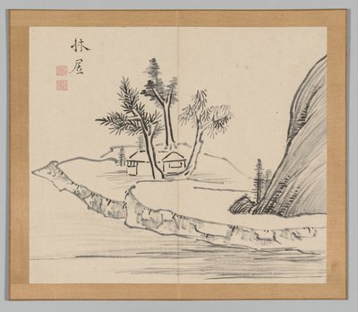 Doppelalbum mit Landschaftsstudien nach Ikeno Taiga, Band 2 Blatt 22, 18. Jahrhundert von Aoki Shukuya