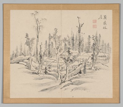 Doppelalbum mit Landschaftsstudien nach Ikeno Taiga, Band 2 Blatt 23, 18. Jahrhundert von Aoki Shukuya