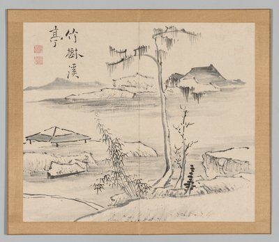 Doppelalbum mit Landschaftsstudien nach Ikeno Taiga, Band 2 Blatt 24, 18. Jahrhundert von Aoki Shukuya