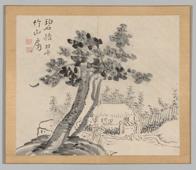 Doppelalbum mit Landschaftsstudien nach Ikeno Taiga, Band 2 Blatt 32, 18. Jahrhundert von Aoki Shukuya