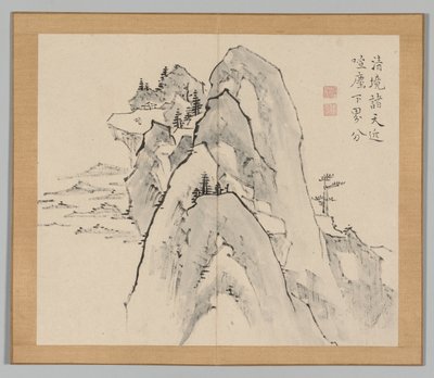 Doppelalbum mit Landschaftsstudien nach Ikeno Taiga, Band 2 Blatt 33, 18. Jahrhundert von Aoki Shukuya