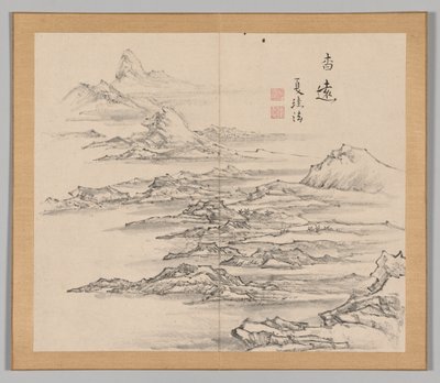 Doppelalbum mit Landschaftsstudien nach Ikeno Taiga, Band 2 Blatt 5, 18. Jahrhundert von Aoki Shukuya