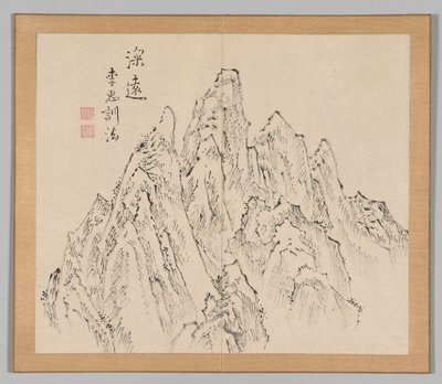 Doppelalbum von Landschaftsstudien nach Ikeno Taiga, Band 2 Blatt 6, 18. Jahrhundert von Aoki Shukuya