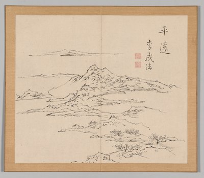 Doppelalbum mit Landschaftsstudien nach Ikeno Taiga, Band 2 Blatt 8, 18. Jahrhundert von Aoki Shukuya