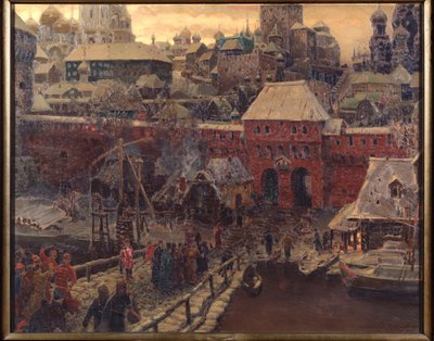Moskau im 17. Jahrhundert, die Moskworezki-Brücke und das Wassertor von Apollinari Mikhailovich Vasnetsov