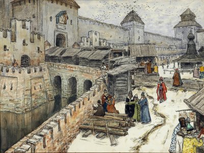 Moskau im 17. Jahrhundert. Buchläden auf der Christus-Erlöser-Brücke, 1902 von Apollinari Mikhailovich Vasnetsov