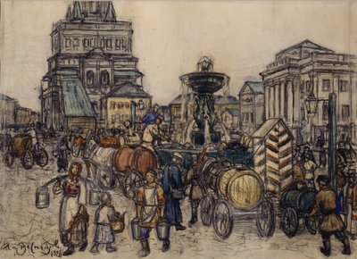 Der Brunnen auf dem Sukharevskaya Platz im 19. Jahrhundert, 1921 von Apollinari Mikhailovich Vasnetsov