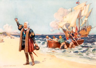 Kolumbus landet in Amerika, 12. Oktober von Archibald Bertram (after) Webb