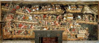 Seeschlacht bei Punta Salvatore, zwischen der Armee von Friedrich Barbarossa und den Venezianern von Aretino Luca Spinello or Spinelli