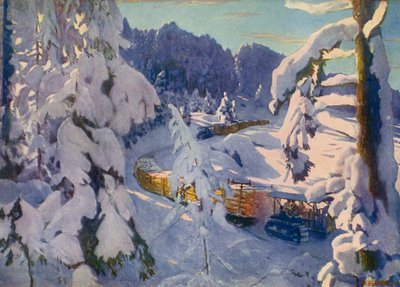 Traktoren in einem Holzfällerlager von Arkadij Aleksandrovic Rylov